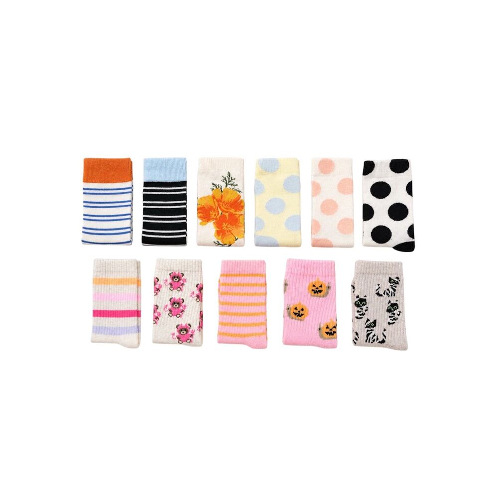 Women's Cute Funky Crew Socks Bundle 11 Pairs Floral Halloween Stripes Polka Dot